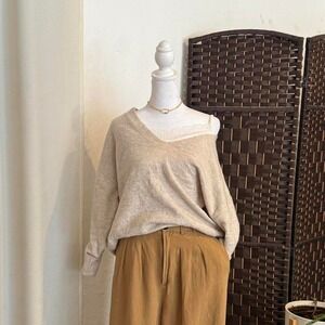 ASOS Tan and Cream Sweater Relaxed Loose Fit V-Neck Top Size 6